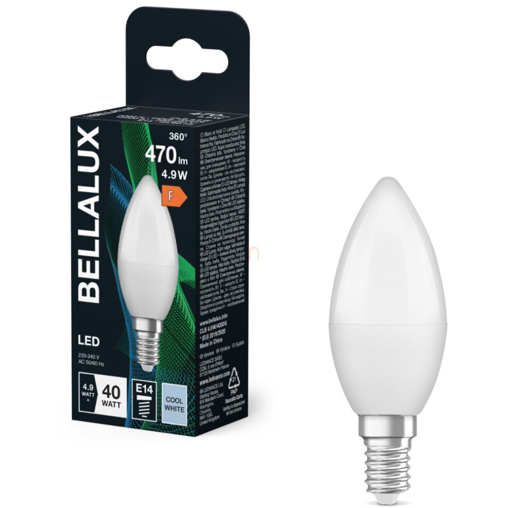 Bellalux E14 LED lumânare, 4,9W, 470 lm, 4000 K, alb rece, plastic opal - înlocuiește becul de 40 W - Classic B
