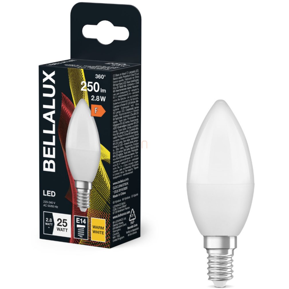 Bellalux E14 LED lumânare, 2,8 W, 250 lm, 2700 K, alb cald, plastic opal - înlocuiește becul de 25 W - Classic B