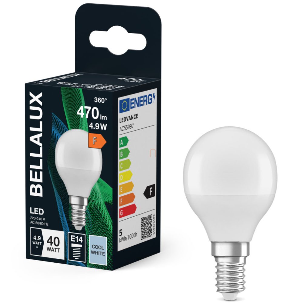 Bellalux E14 LED globule, 4,9 W, 470 lm, 4000 K, alb rece, plastic opal - înlocuiește becul de 40 W - Classic P