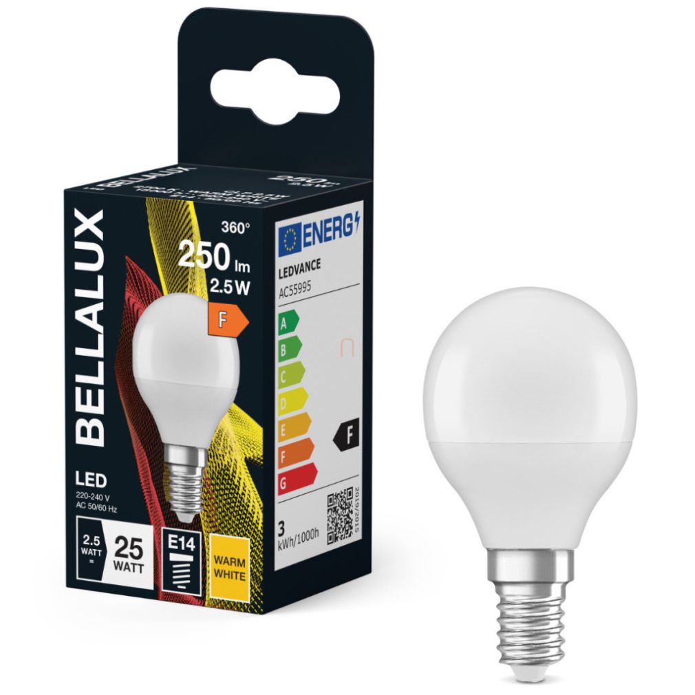 Bellalux E14 LED globule, 2,5 W, 250 lm, 2700 K, alb cald, plastic opal - înlocuiește becul incandescent de 25 W - Classic P
