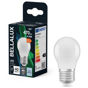   Bellalux E27 LED glob mic, 4,9 W, 470 lm, 4000 K, alb rece, plastic opal - înlocuiește becul de 40 W - Classic P