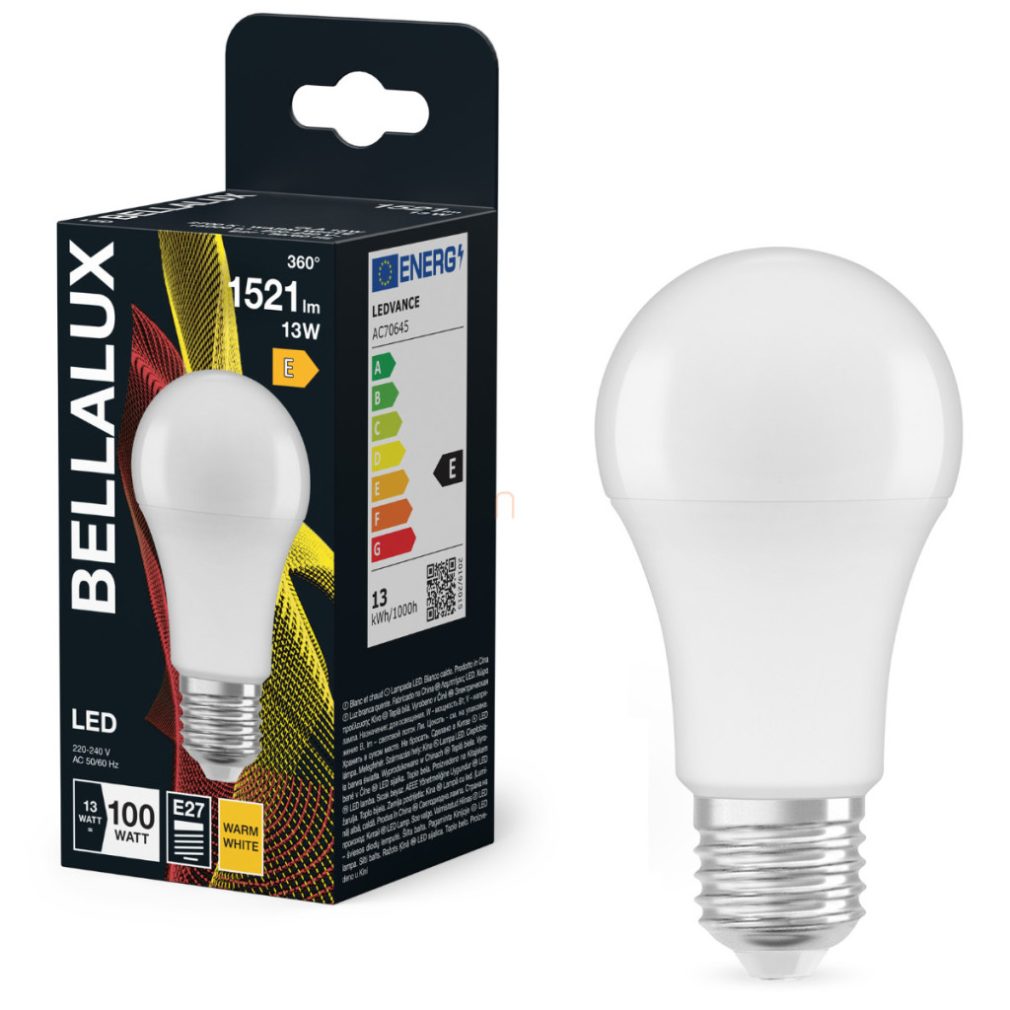 Bellalux E27 LED, 13W, 1521 lm, 2700 K, alb cald, plastic opal - înlocuiește becul normal de 100 W - Classic A