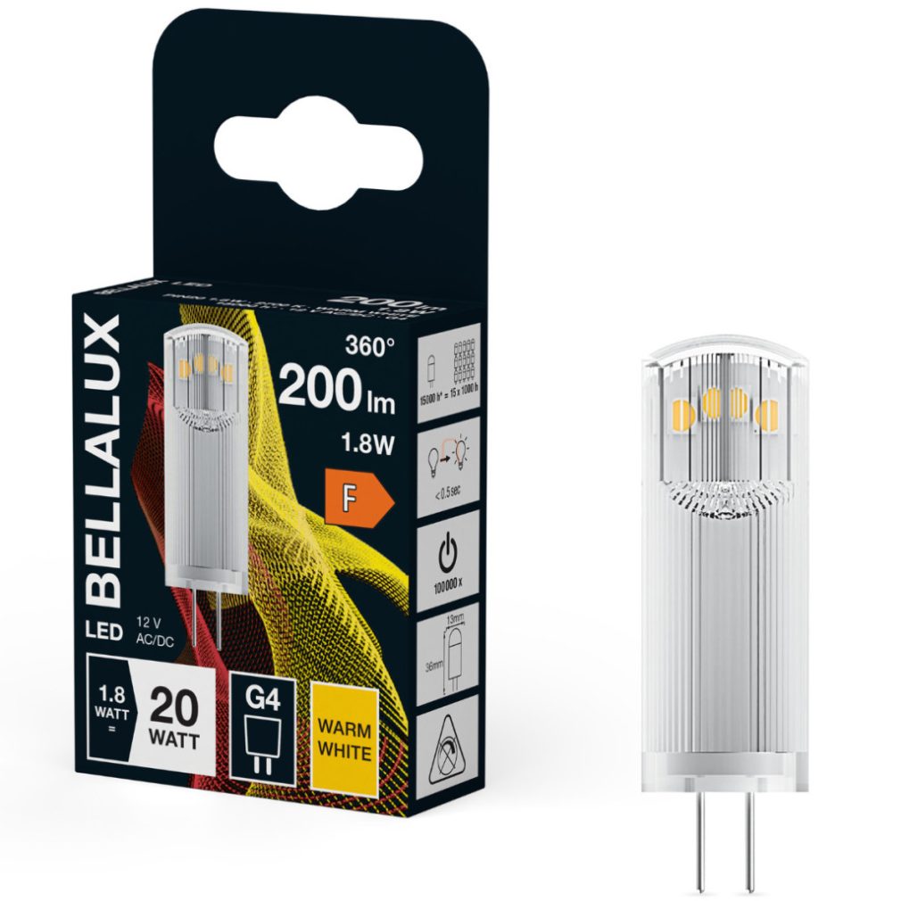 Bellalux G4 LED cu picior, 1,7 W, 200 lm, 2700 K, alb cald, plastic opal - înlocuiește becul de 20 W - Special Pin