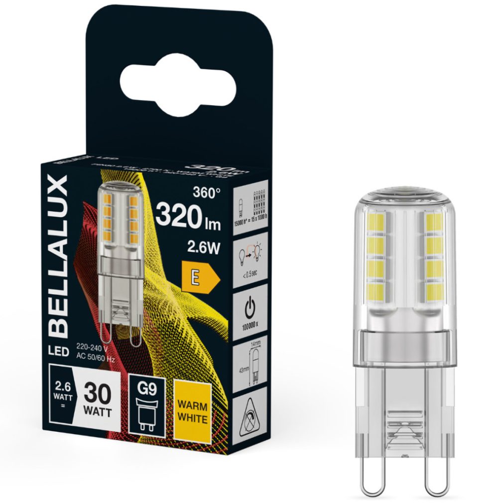 Bellalux G9 LED 2,6W, 320 lm, 2700 K, alb cald, aluminiu, plastic - înlocuiește becul de 30 W - Special Pin Clear