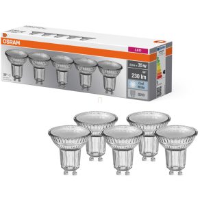   Osram GU10 LED 2,6 W, 230 lm, 4000 K, alb rece, sticlă transparentă - înlocuiește becul de 35 W, 5 bucăți - Soclu Spot PAR16