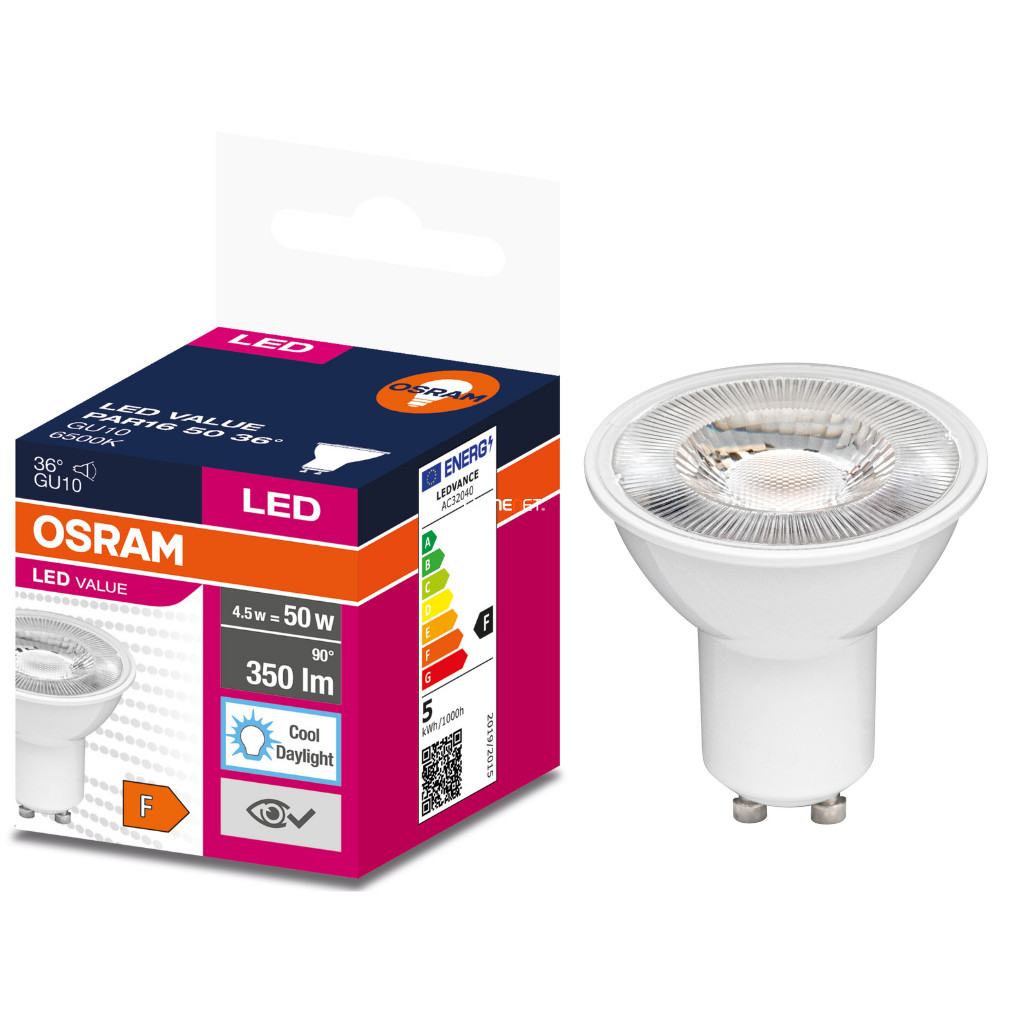 Osram GU10 LED Value 5W 350lm 6500K lumina zilei 36° - înlocuire bec 50W