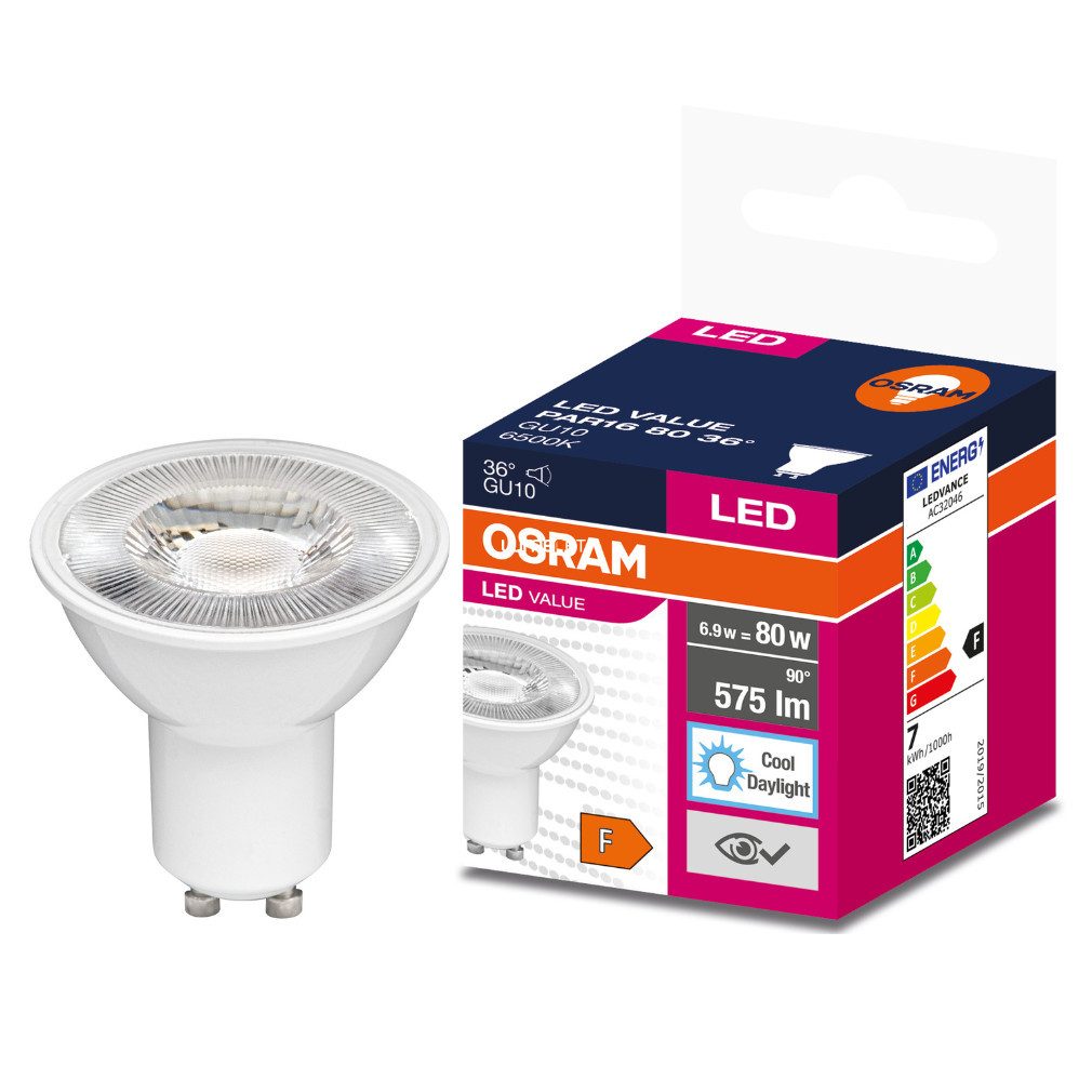 Osram GU10 LED Value 6,9W 575lm 6500K daylight 36° - înlocuiește becul de 80W