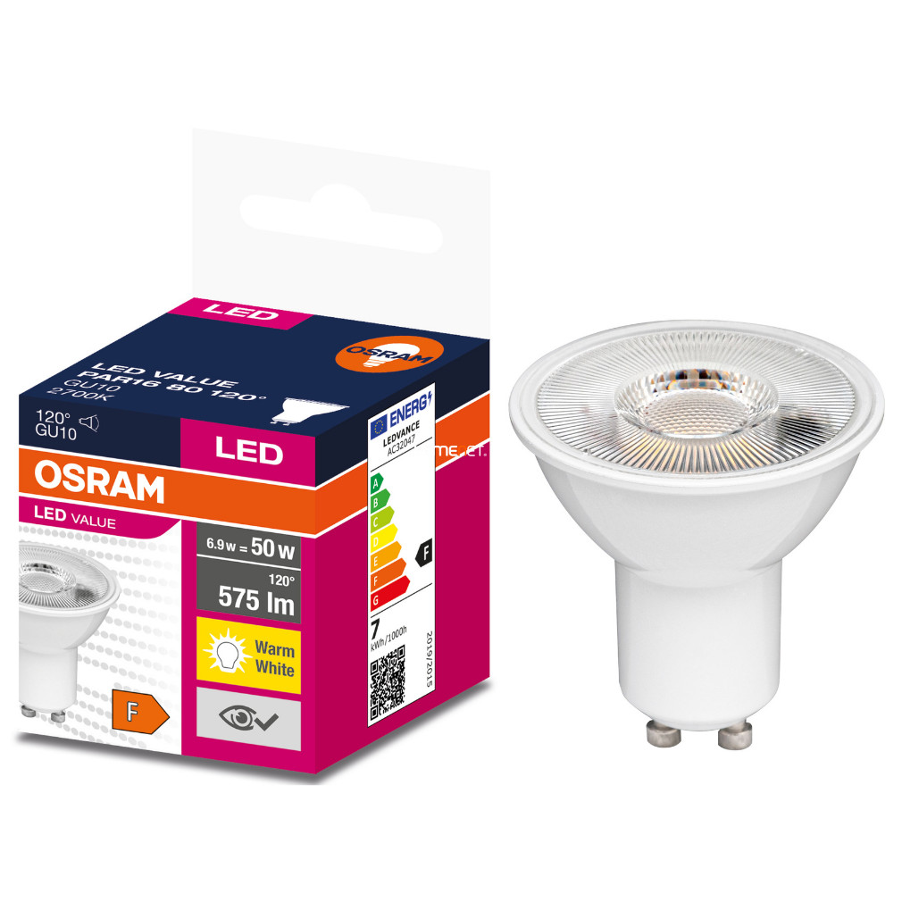 Osram GU10 LED Value 6.9W 575lm 2700K alb cald 120° - înlocuire bec 50W