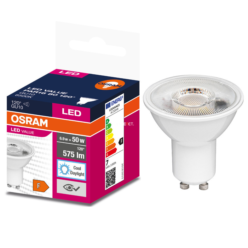Osram GU10 LED Value 6,9W 575lm 6500K daylight 120° - înlocuiește becul de 50W