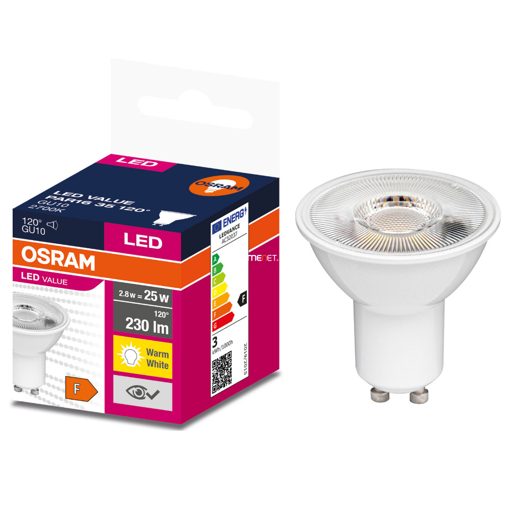 Osram GU10 LED Value 2,8W 230lm 2700K alb cald 120° - înlocuire bec 35W