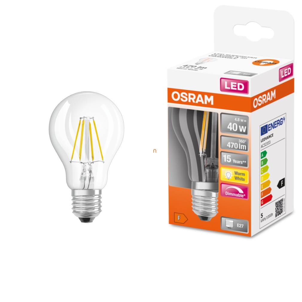 Osram E27 LED SStar 4,8W 470lm 2700K alb cald, reglabil 320° apă limpede - înlocuiește becul de 40W