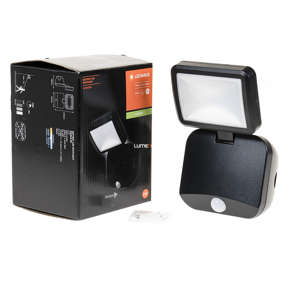 Ledvance LED reflector cu senzor de mișcare, alb rece, 4 W, negru, fără baterii (Battery LED Spotlight)