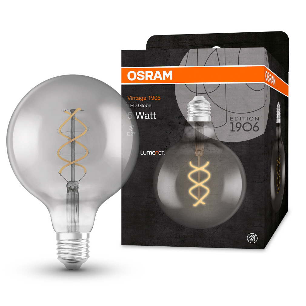 Osram Vintage Globe E27 4W 140lm 1800K, fum - înlocuiește becul de 16W