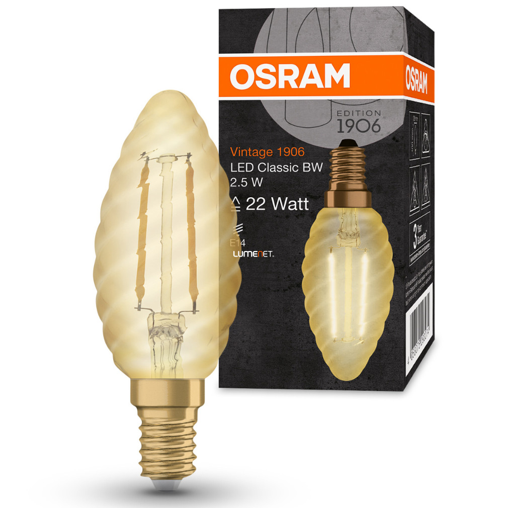 Osram Vintage BW E14 2,5W 220lm 2400K, borostyán - 22W izzó helyett