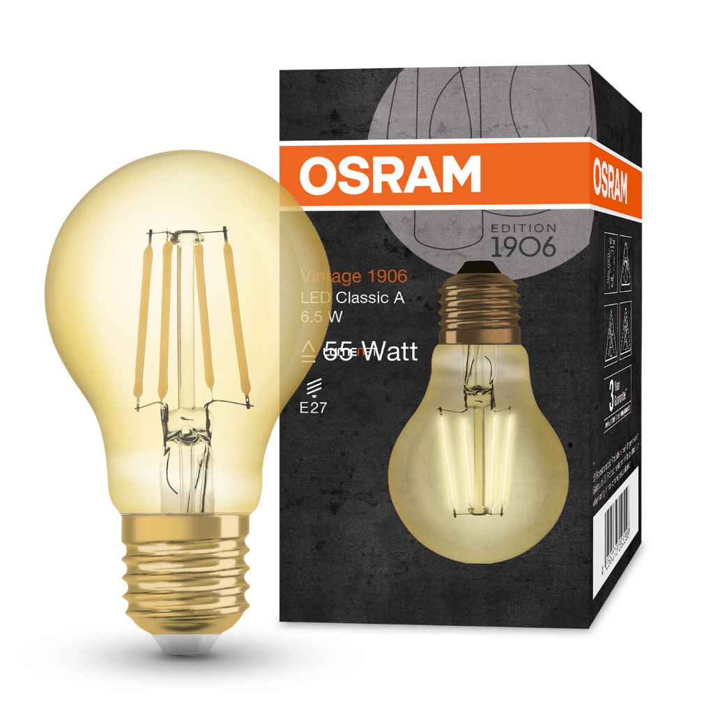 Osram Vintage A E27 6,5W 650lm 2400K , borostyán - 50W izzó helyett