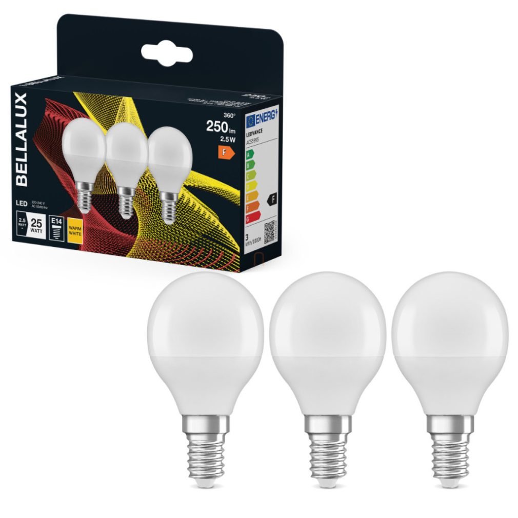 Bellalux E14 LED globule, 2,5 W, 250 lm, 2700 K, alb cald, plastic opal - înlocuiește becul de 25 W, 3 bucăți - Classic P