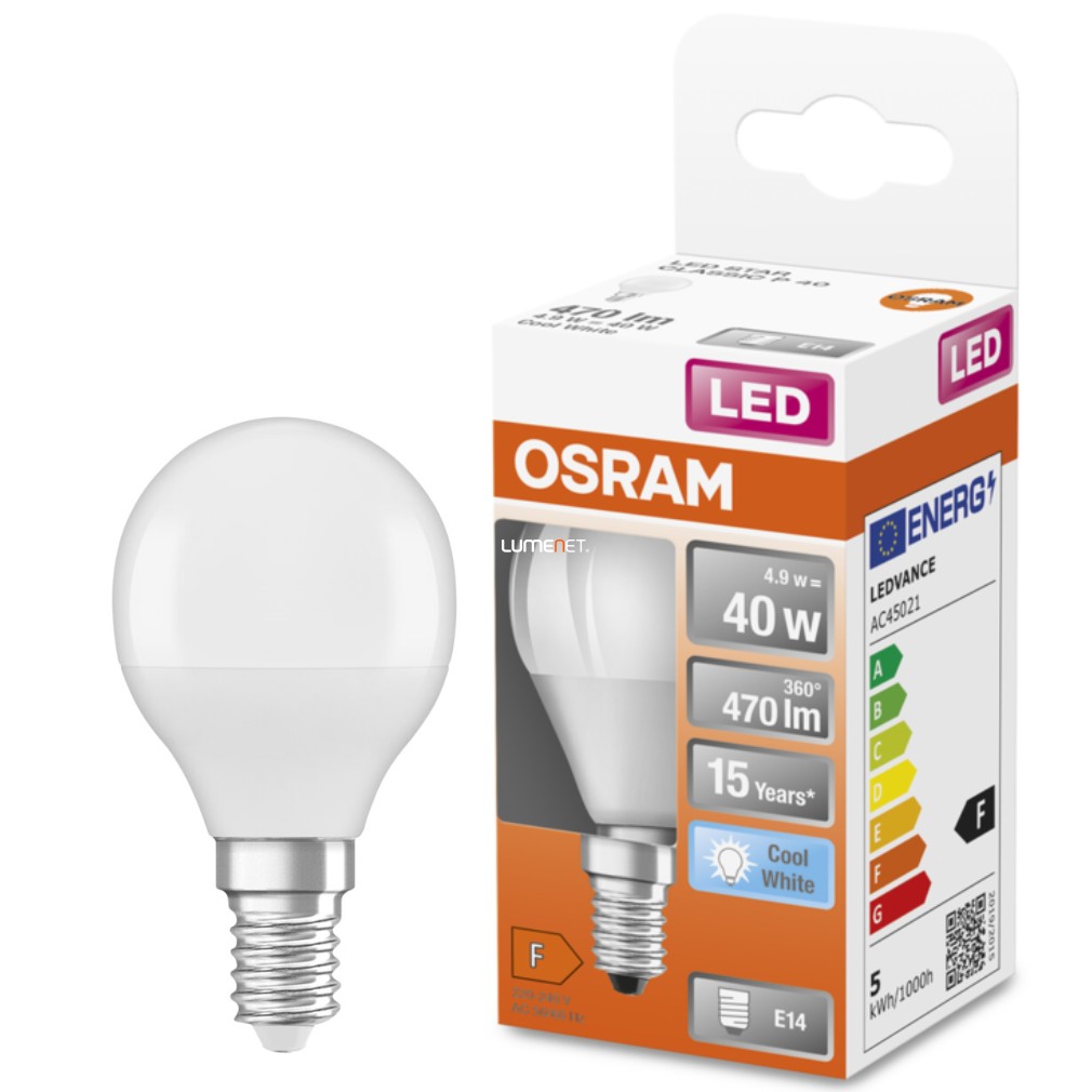 Osram E14 LED Star glob mic 5.5W 470lm 4000K alb rece 200° - înlocuire bec 40W