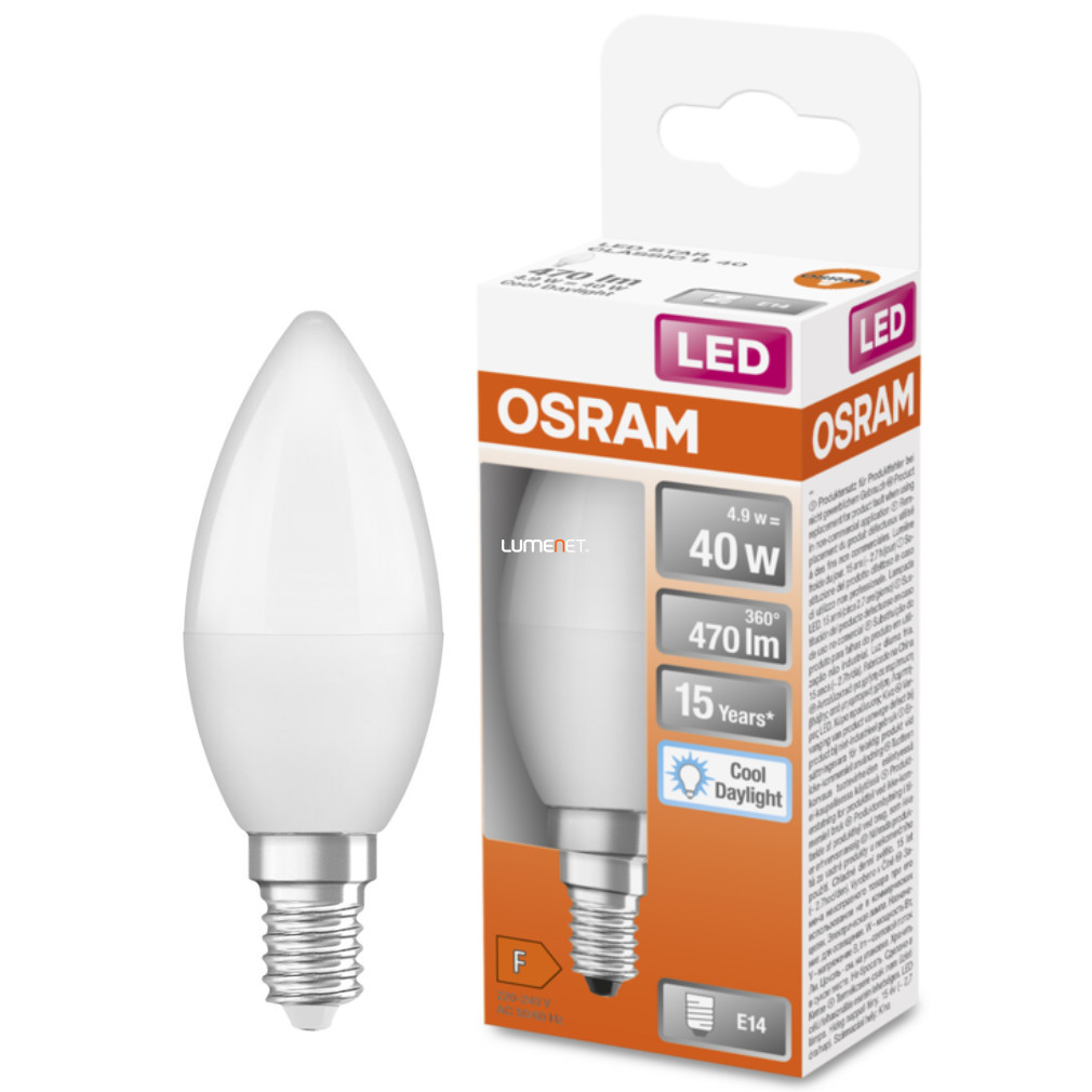 Osram E14 LED Lumânare stea 4.9W 470lm 6500K lumina zilei 200° - înlocuire bec 40W