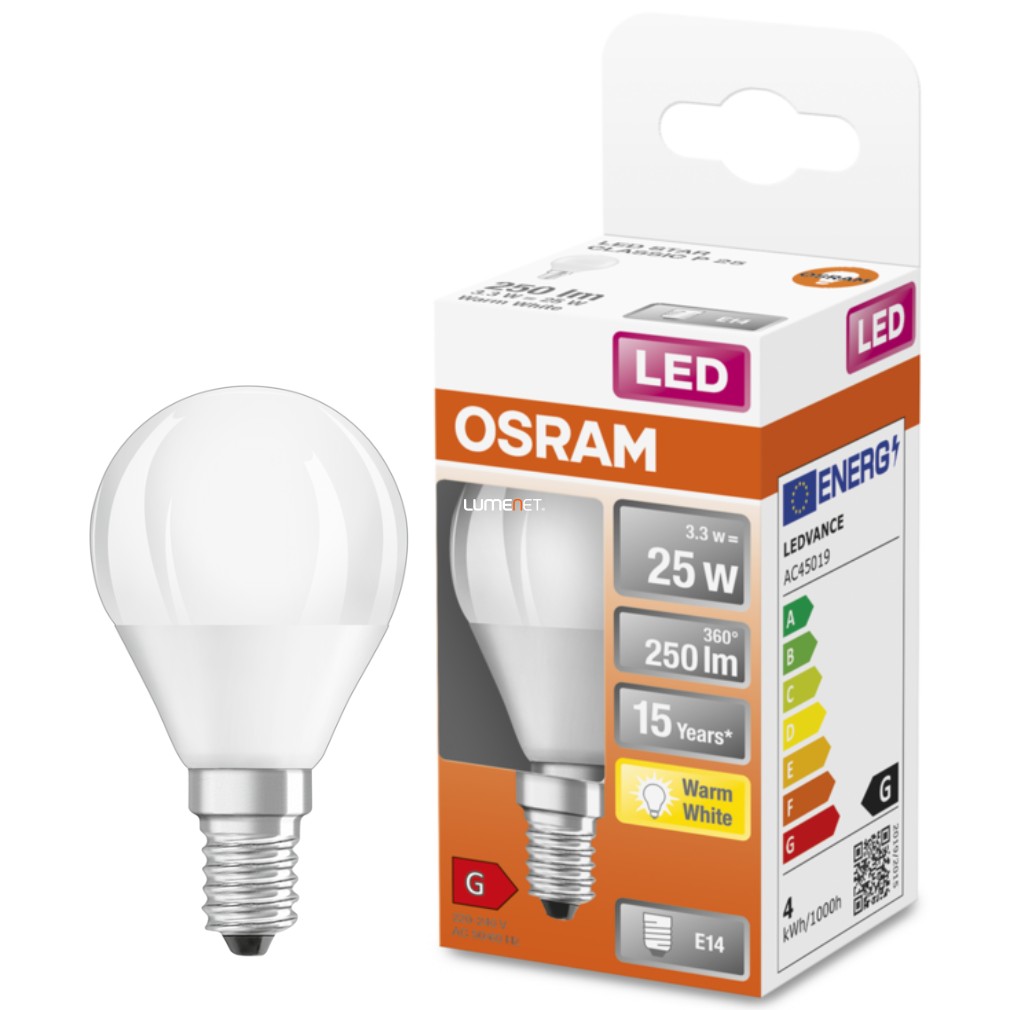 Osram E14 LED Star glob mic 3.3W 250lm 2700K alb cald 200° - înlocuiește becul de 25W