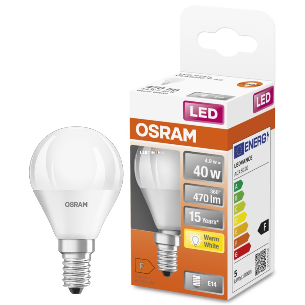 Osram E14 LED Star glob mic 4.9W 470lm 2700K alb cald 200° - înlocuire bec 40W