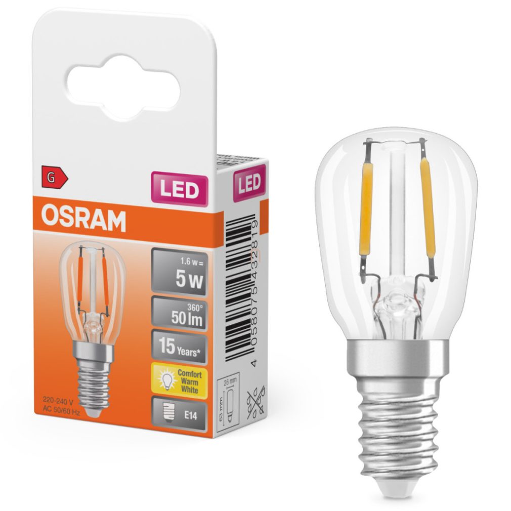 Osram E14 LED 1,6W, 50 lm, 2400 K, lumina de lumânare, sticlă transparentă - înlocuiește becul incandescent de 5 W - Special T26 filament