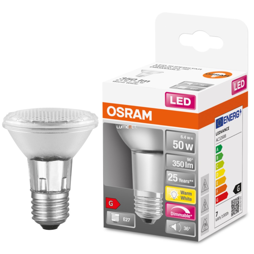 Osram E27 PAR20 LED SStar 5W 345lm 2700K alb cald, reglabil 36° - înlocuiește becul de 50W