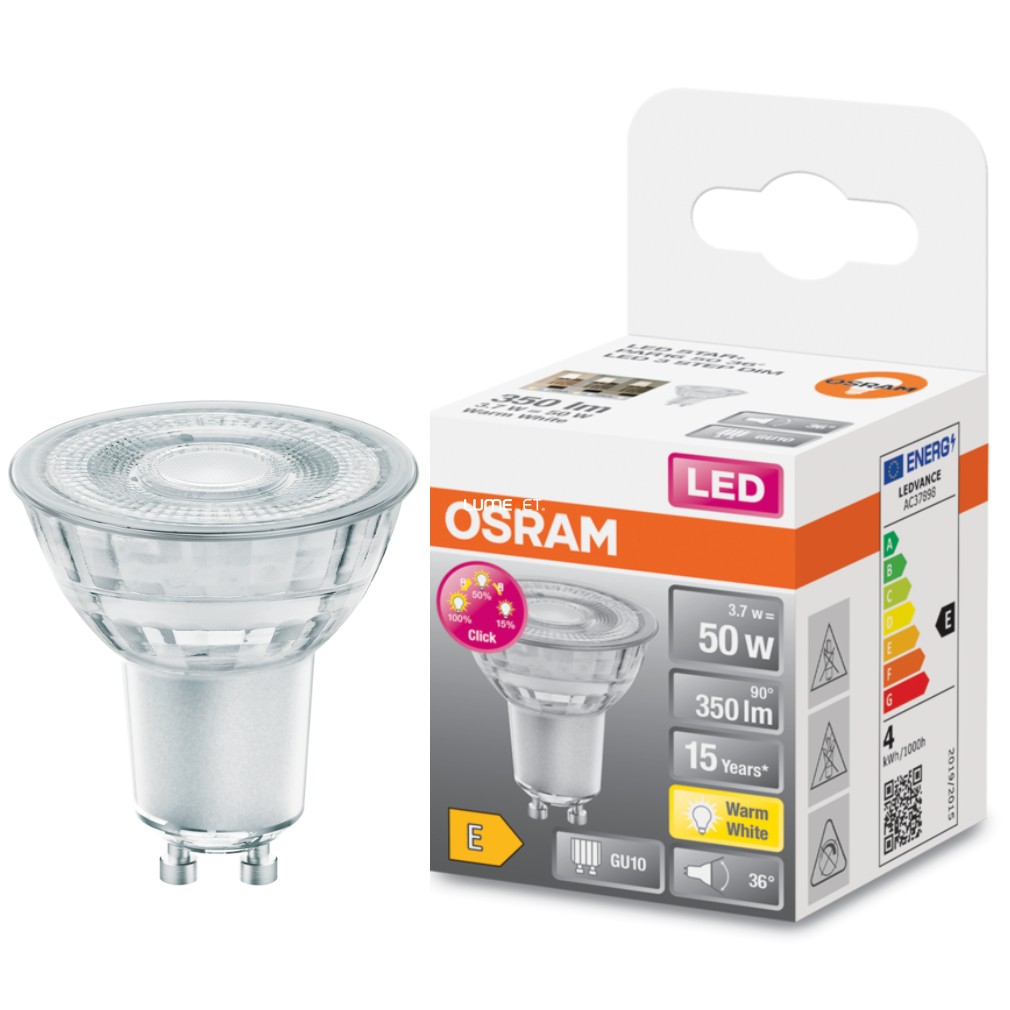 Osram GU10 LED Star+ 3.7W 350lm 2700K alb cald, reglabil 36° 0 - 50W înlocuire bec