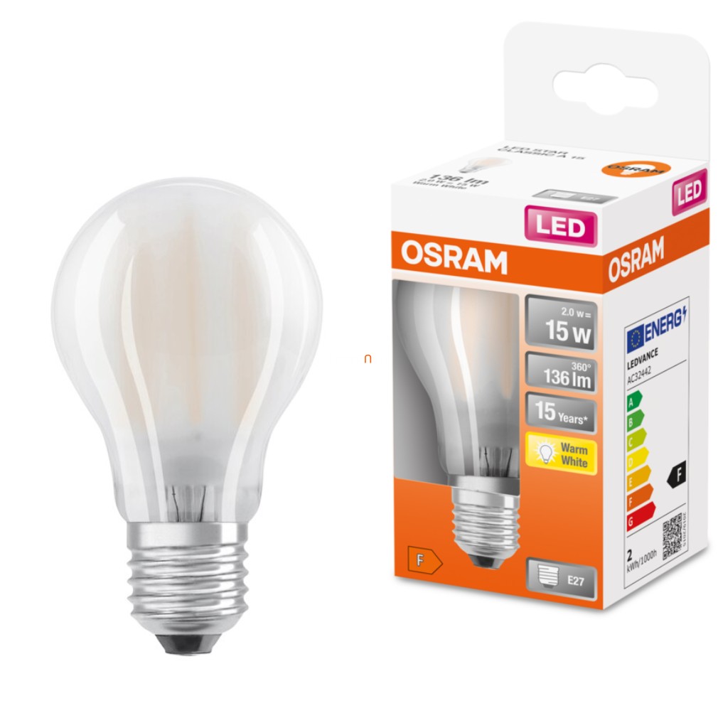 Osram E27 LED Star 1,5W 136lm 2700K alb cald 300° opal - înlocuire bec 15W