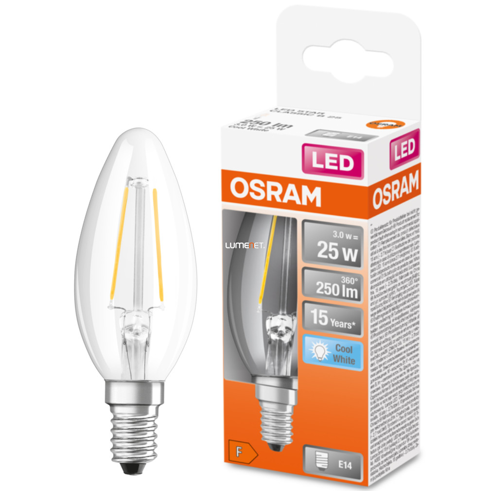 Osram E14 LED Lumânare stea 2.5W 250lm 4000K alb rece 300° - înlocuire bec 25W