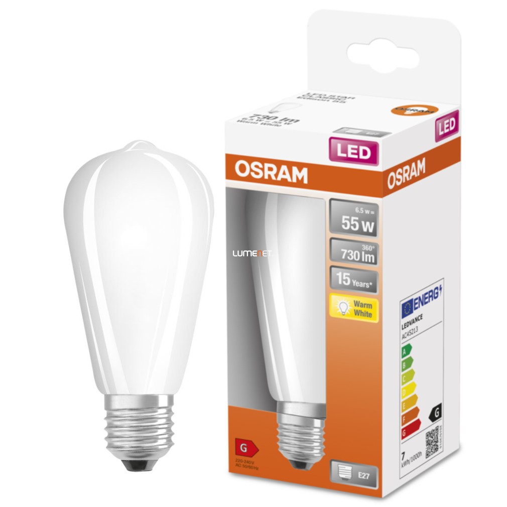 Osram E27 LED Star Edison 6.5W 730lm 2700K alb cald 300° - înlocuire bec 55W