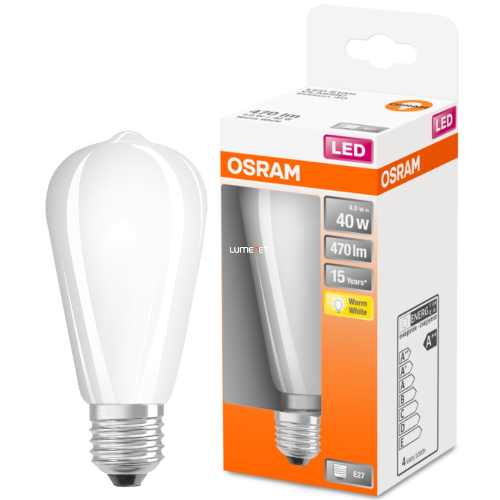 Osram E27 LED Star Edison 4W 470lm 2700K alb cald 300° opal - înlocuire bec 40W