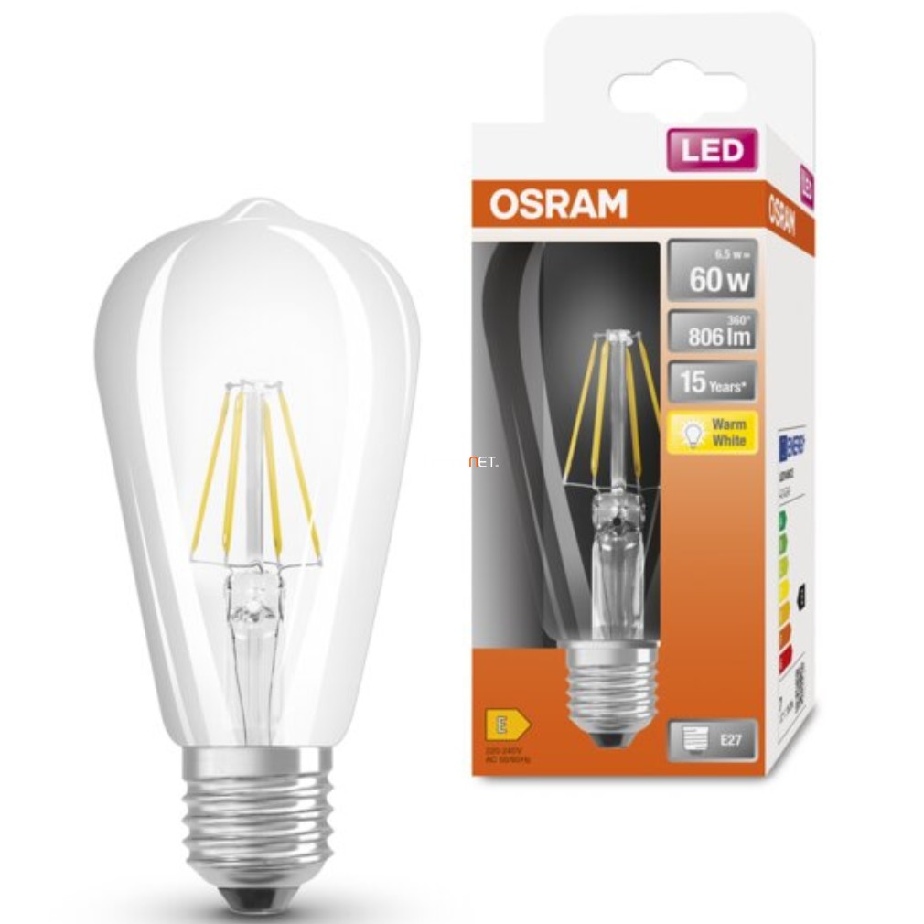 Osram E27 LED Star Edison 6.5W 806lm 2700K alb cald 300° - înlocuire bec 60W