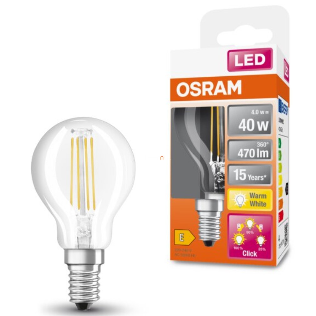 Osram E14 LED Star+ glob mic 4W 470lm 2700K alb cald, reglabil 320° - înlocuiește becul de 40W