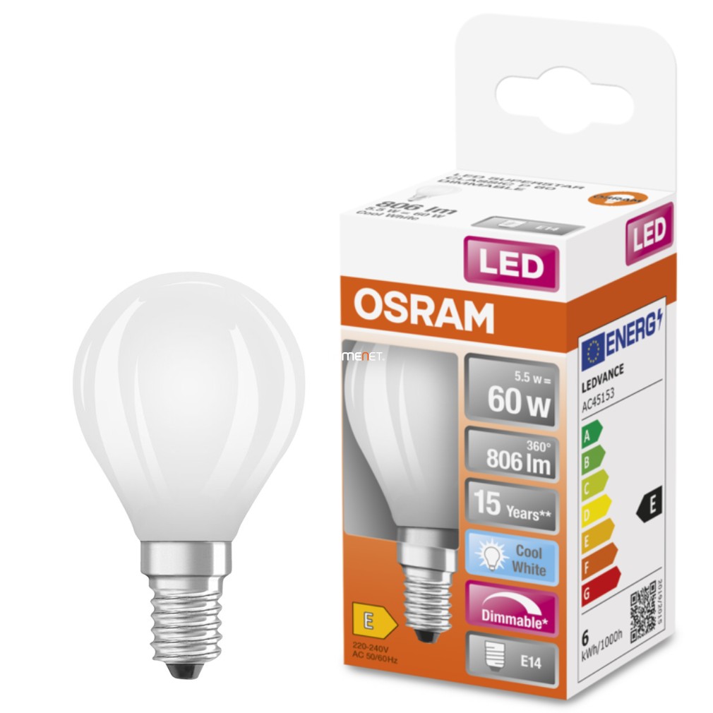 Osram E14 LED SStar glob mic 6.5W 806lm 4000K alb rece, reglabil 320° - înlocuiește becul 60W