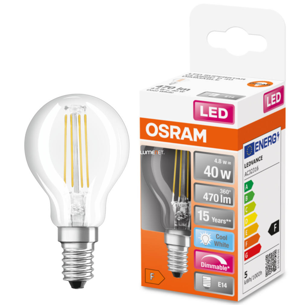 Osram E14 LED SStar glob mic 4.8W 470lm 4000K alb rece, reglabil 320° - înlocuire bec 40W