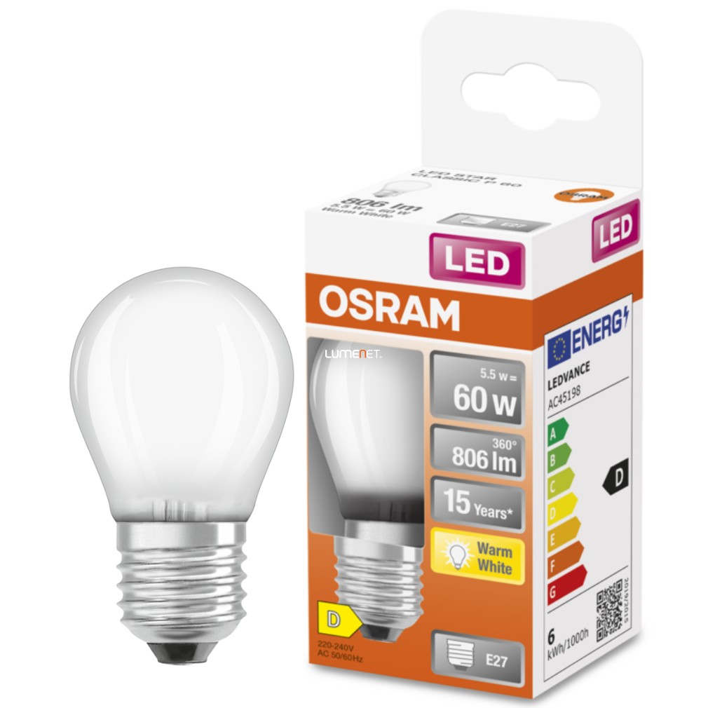 Osram E27 LED Star glob mic 5.5W 806lm 2700K alb cald 300° opal - înlocuire bec 60W