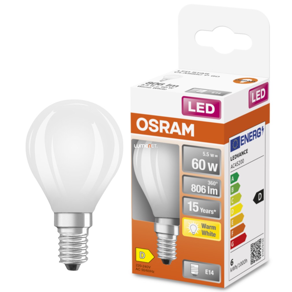 Osram E14 LED Star glob mic 5.5W 806lm 2700K alb cald 300° opal - înlocuiește becul 60W