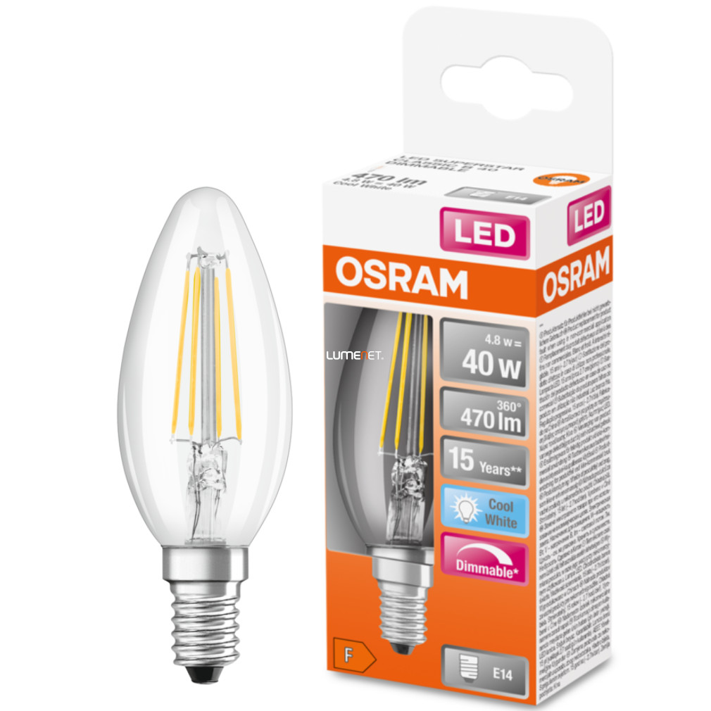 Lumânare Osram E14 LED SStar 4.8W 470lm 4000K alb rece, reglabil 300° - înlocuire bec 40W