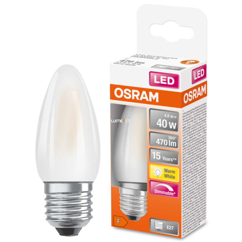 Lumânare Osram E27 LED SStar 4.8W 470lm 2700K alb cald, reglabil 300° opal - înlocuire bec 40W