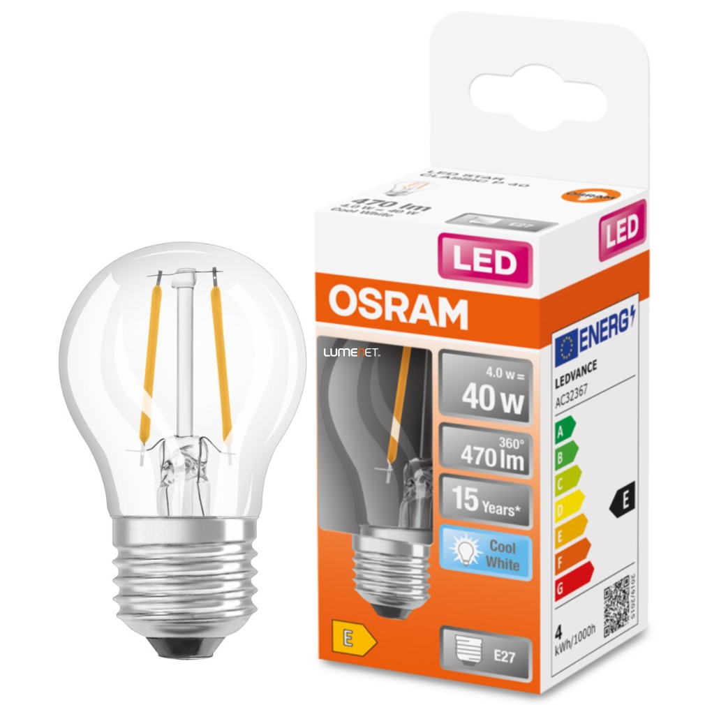 Osram E27 LED Star glob mic 4W 470lm 4000K alb rece 300° - înlocuire bec 40W