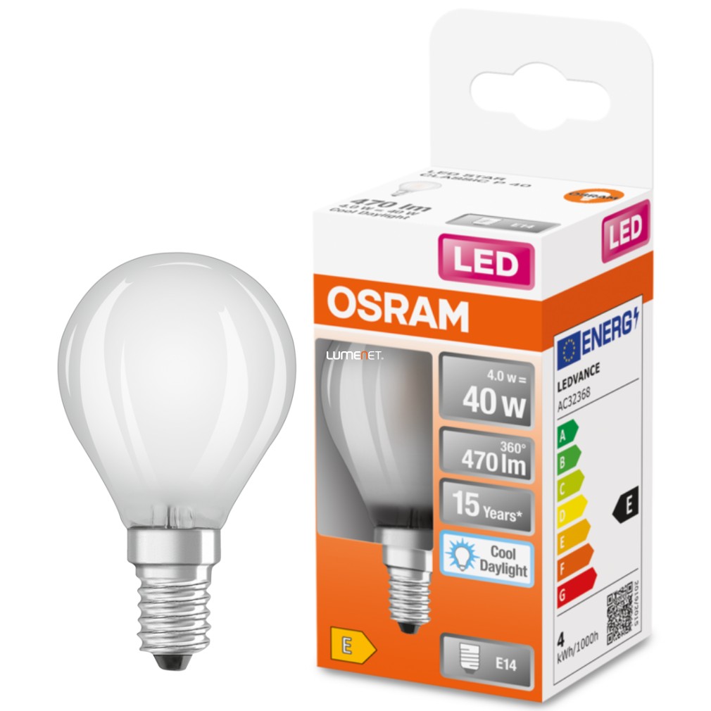 Osram E14 LED Star glob mic 4W 470lm 6500K 6500K lumina zilei 300° opal - înlocuire bec 40W