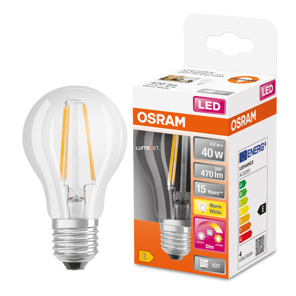 Osram Led Star+ A E27 LED 4W 470lm GlowDim 2200-2700K reglabil - înlocuiește becul de 40W