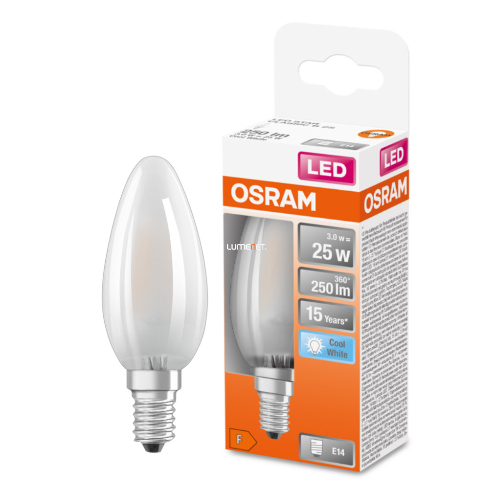 Osram E14 LED Lumânare stea 2.5W 250lm 4000K alb rece 300° opal - înlocuire bec 25W