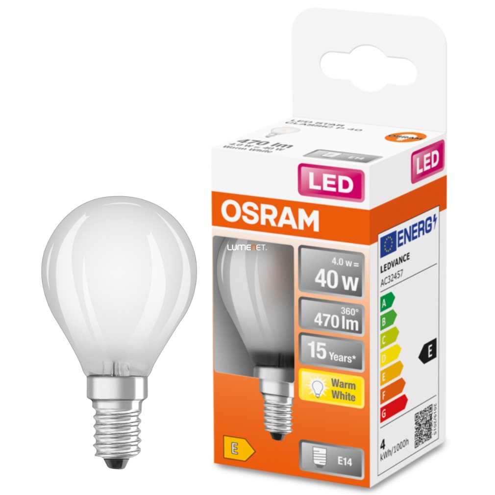 Osram E14 LED Star glob mic 4W 470lm 2700K alb cald 300° - înlocuire bec 40W