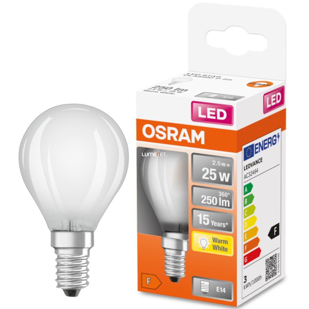 Osram E14 LED Star glob mic 2.5W 250lm 2700K alb cald 300° opal - înlocuiește becul de 25W