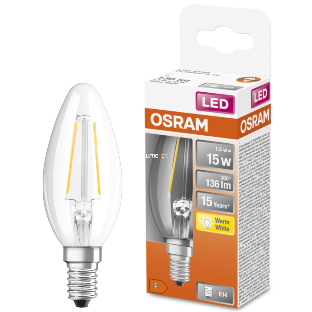 Osram E14 LED Lumânare stea 1.5W 136lm 2700K alb cald 300° - înlocuire bec 15W