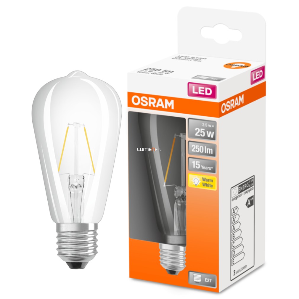 Osram E27 LED Star Edison 2.5W 250lm 2700K alb cald 300° - înlocuiește becul de 25W