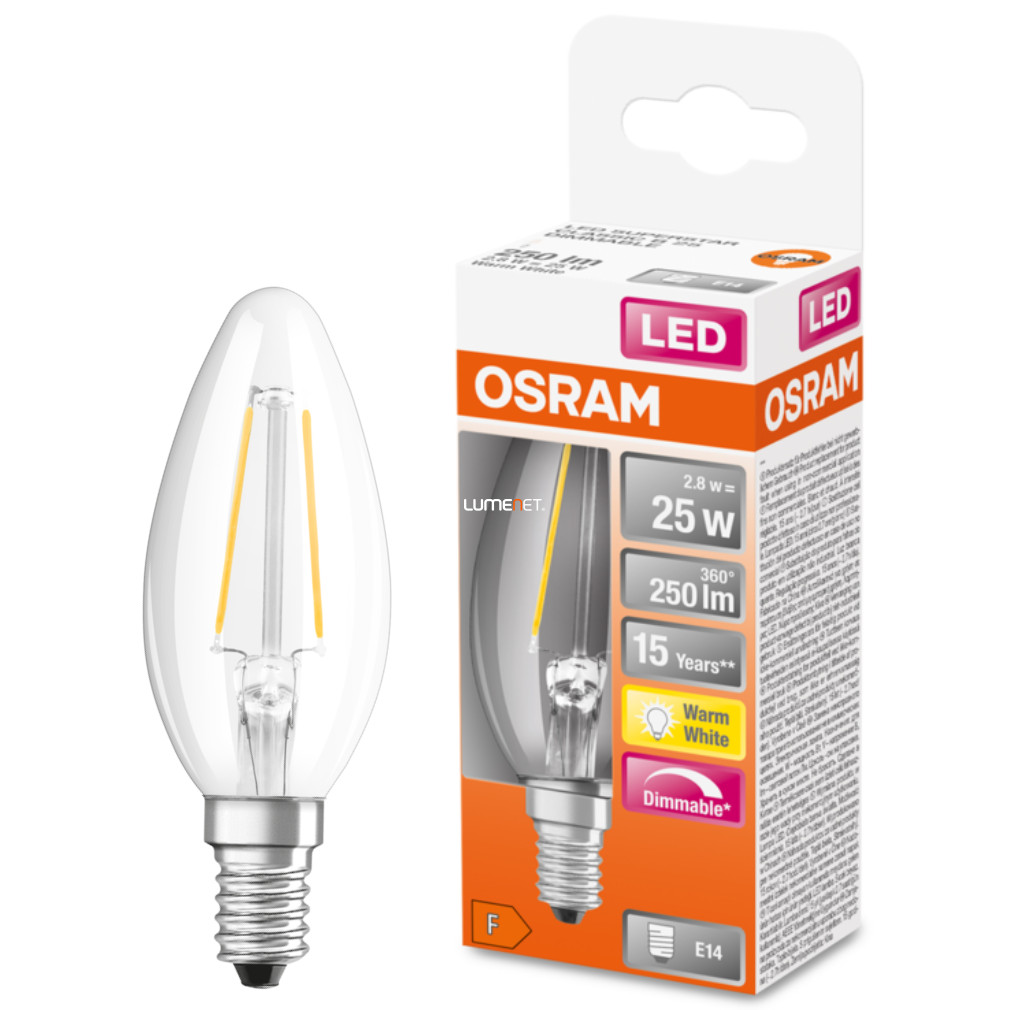 Lumânare Osram E14 LED SStar 2.8W 250lm 2700K alb cald, reglabil 300° - înlocuiește becul de 25W
