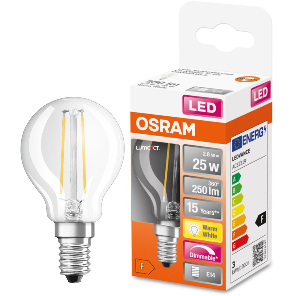 Osram E14 LED SStar glob mic 2.8W 250lm 2700K alb cald, reglabil 320° - înlocuiește becul de 25W