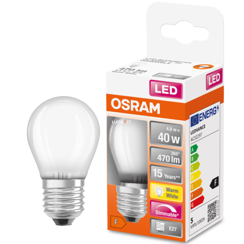 Osram E27 LED SStar glob mic 4.8W 470lm 2700K alb cald, reglabil 320° opal - înlocuire bec 40W